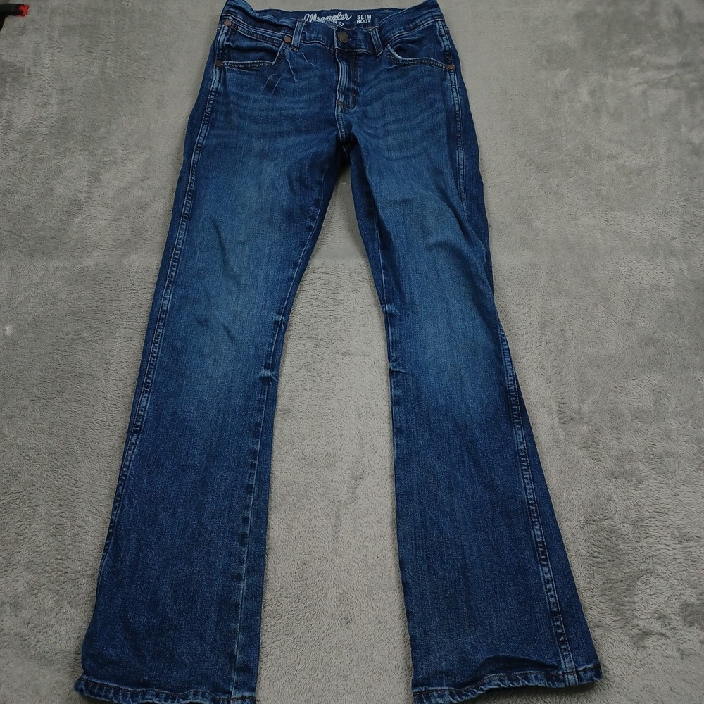 Wrangler Jeans Mens 29x32 Blue Denim Slim Bootcut Pockets Casual Workwear Retro